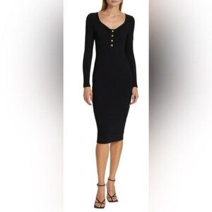 Generation Love Black Rib Knit Jersey Midi Dress Size XL Gold Buttons NWT